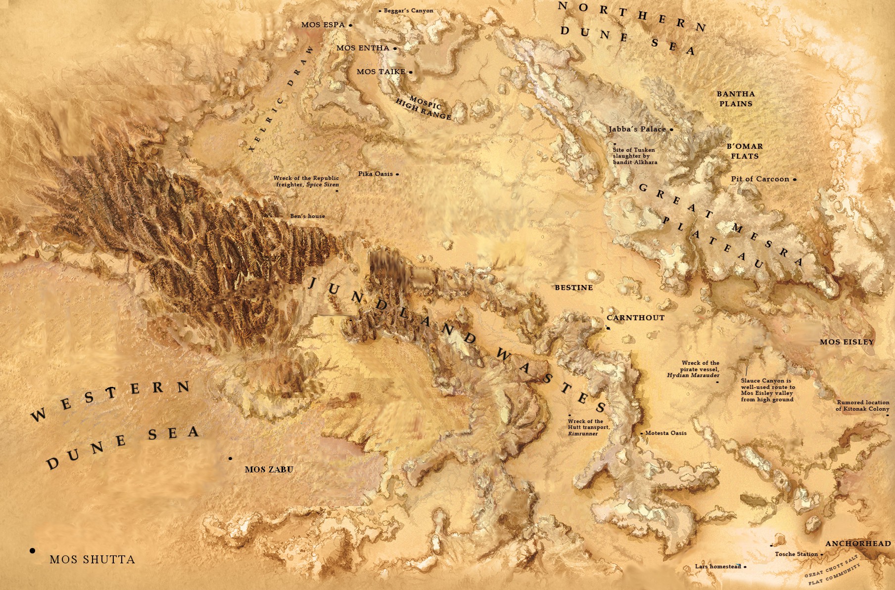 Map of inhabited part of Tatooine